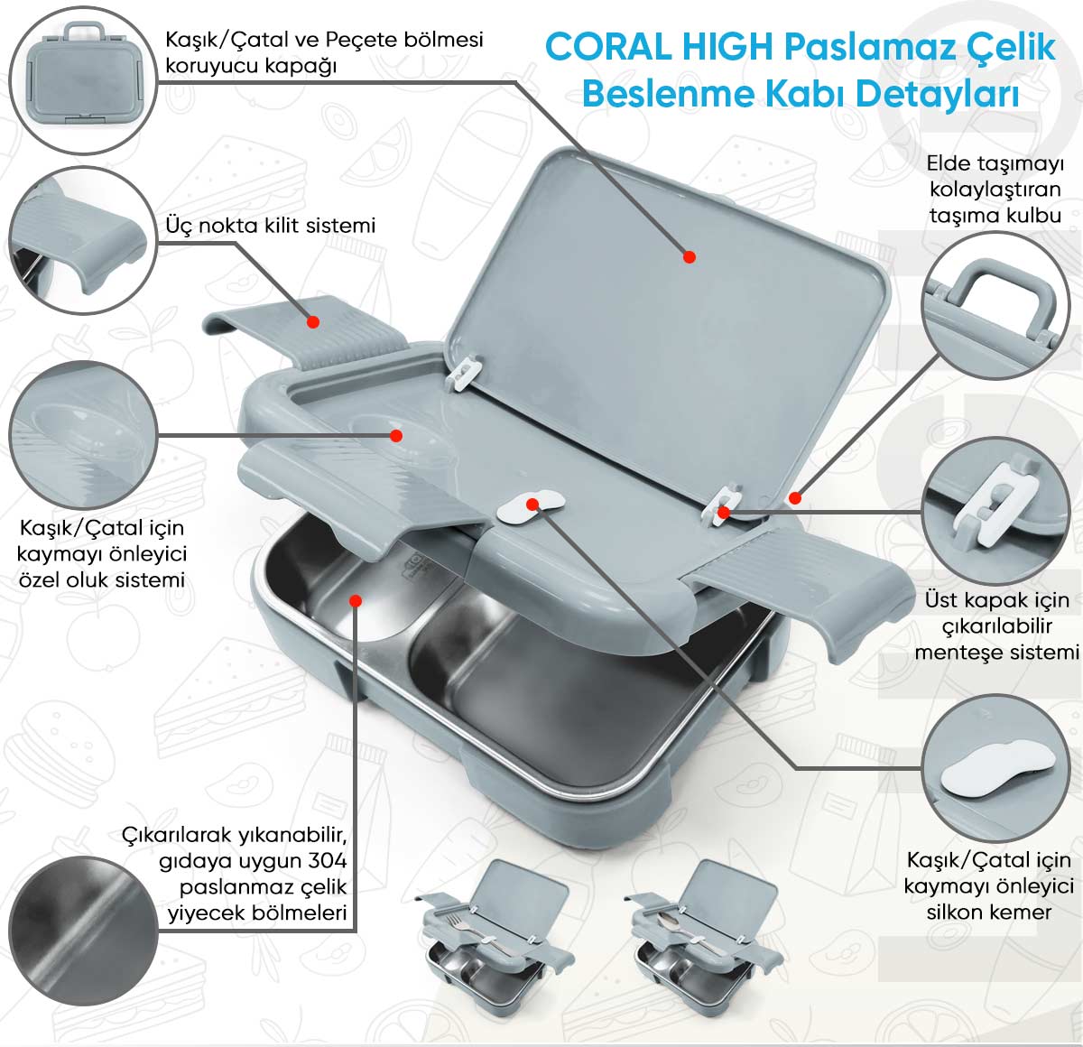 Coral High Kids Lacivert Robot Desenli Paslanmaz Çelik Besle